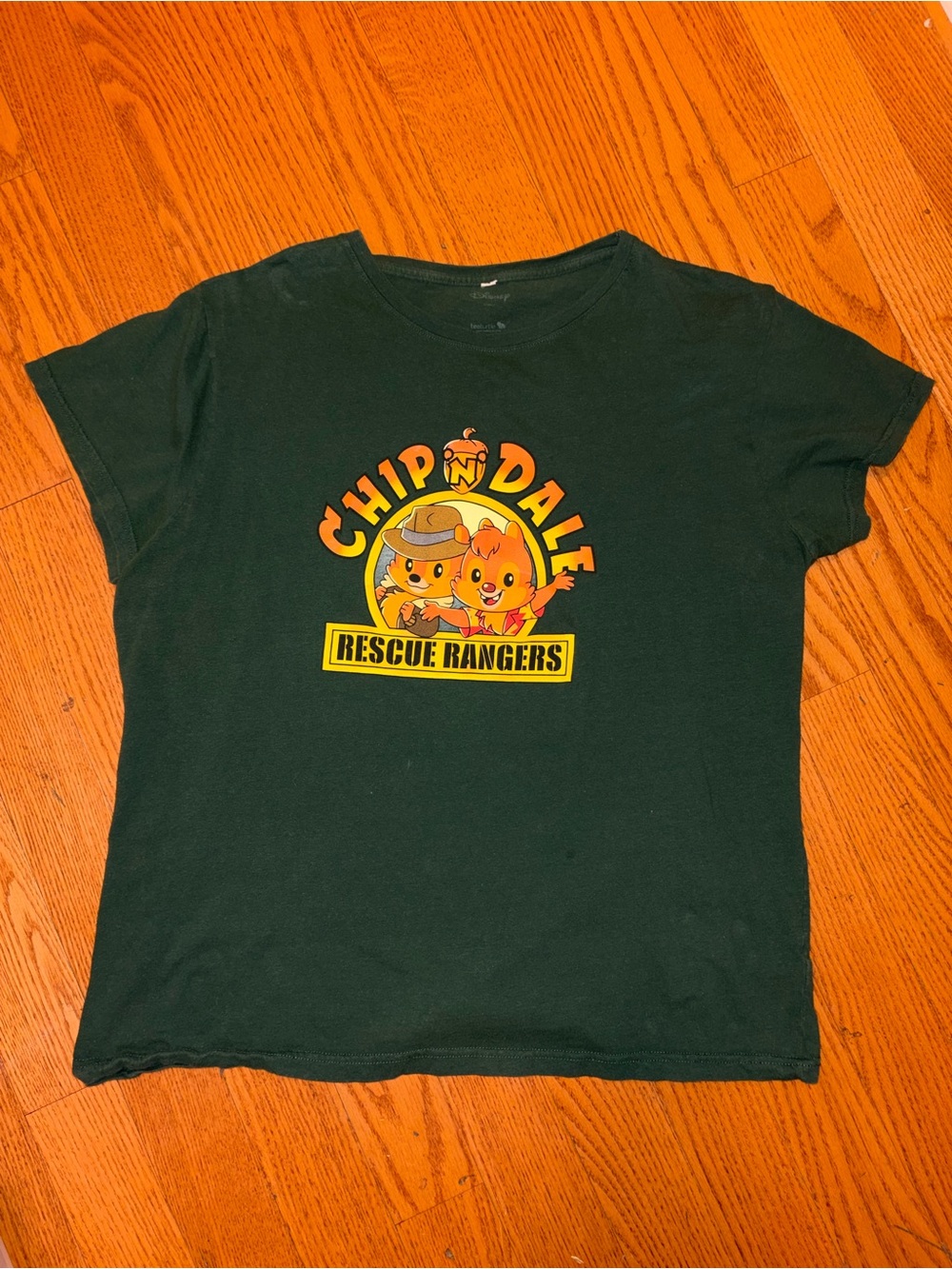 Disney Chip 'n Dale Rescue Rangers Tee - Dark Green with Yellow/Orange Graphic
